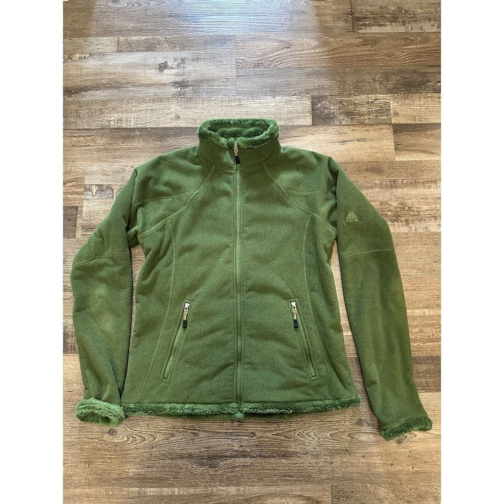 Nike ACG Sherpa Layered Green Full Zip Pocketed Fleece Jacket Womens Size Medium